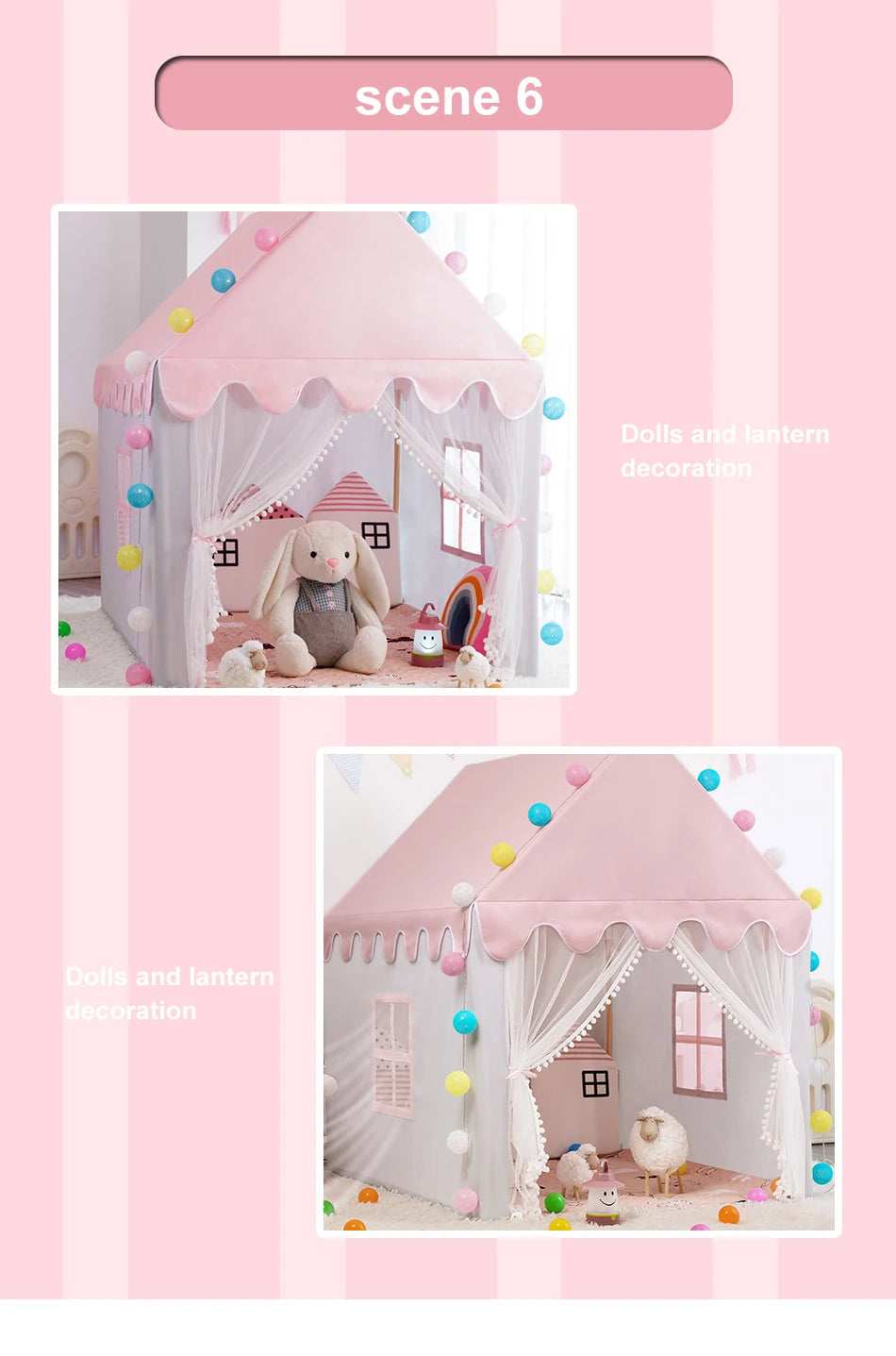 Large  Children Toy Tent 1.35M Wigwam Folding Kids Tents Tipi Baby Play House Girls Pink Princess Castle Child Room Decor