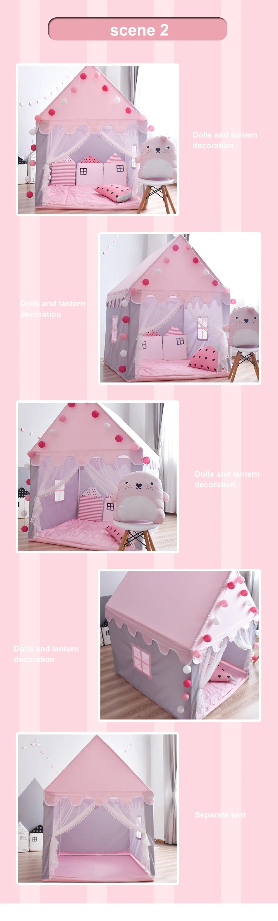 Large  Children Toy Tent 1.35M Wigwam Folding Kids Tents Tipi Baby Play House Girls Pink Princess Castle Child Room Decor