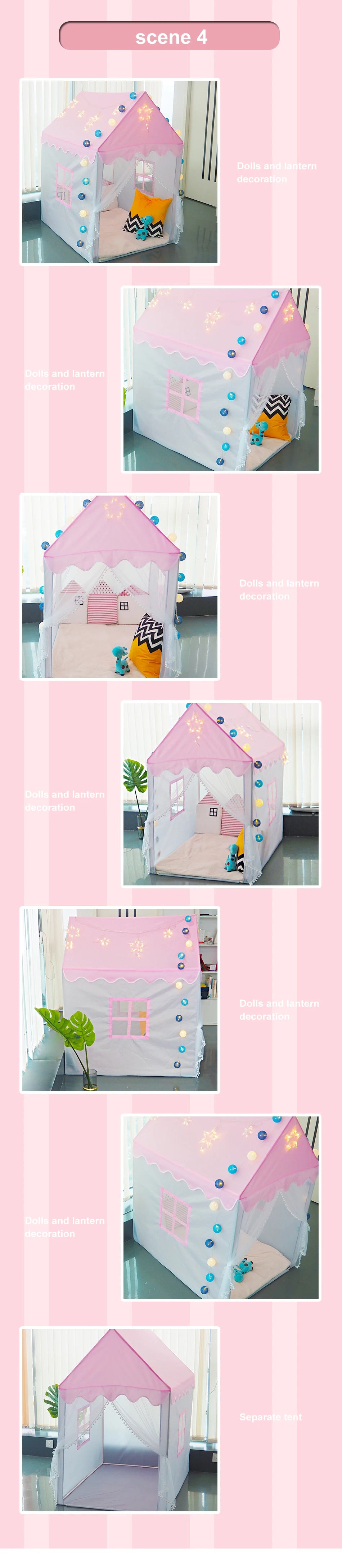 Large  Children Toy Tent 1.35M Wigwam Folding Kids Tents Tipi Baby Play House Girls Pink Princess Castle Child Room Decor