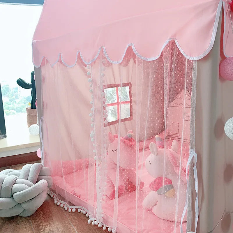 Large  Children Toy Tent 1.35M Wigwam Folding Kids Tents Tipi Baby Play House Girls Pink Princess Castle Child Room Decor