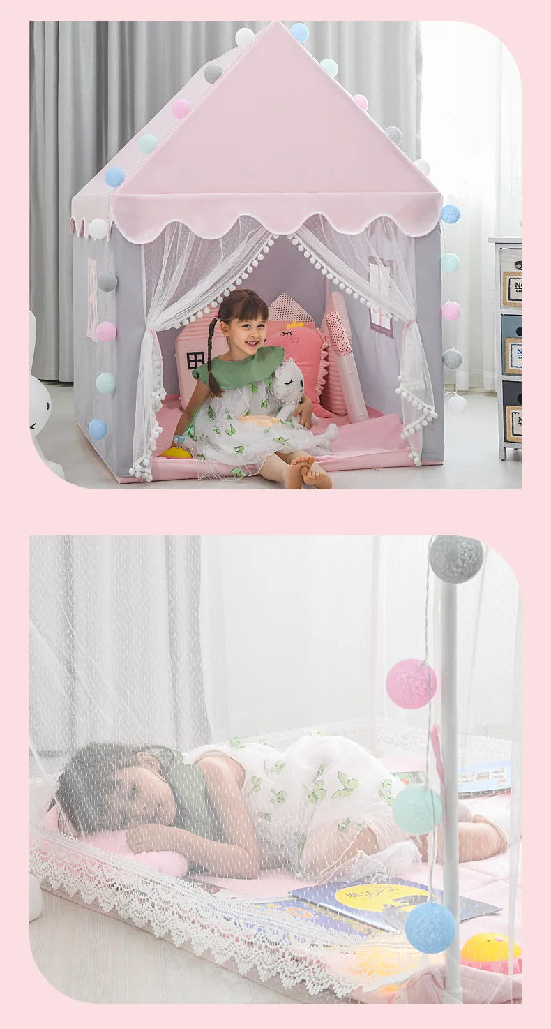 Large  Children Toy Tent 1.35M Wigwam Folding Kids Tents Tipi Baby Play House Girls Pink Princess Castle Child Room Decor