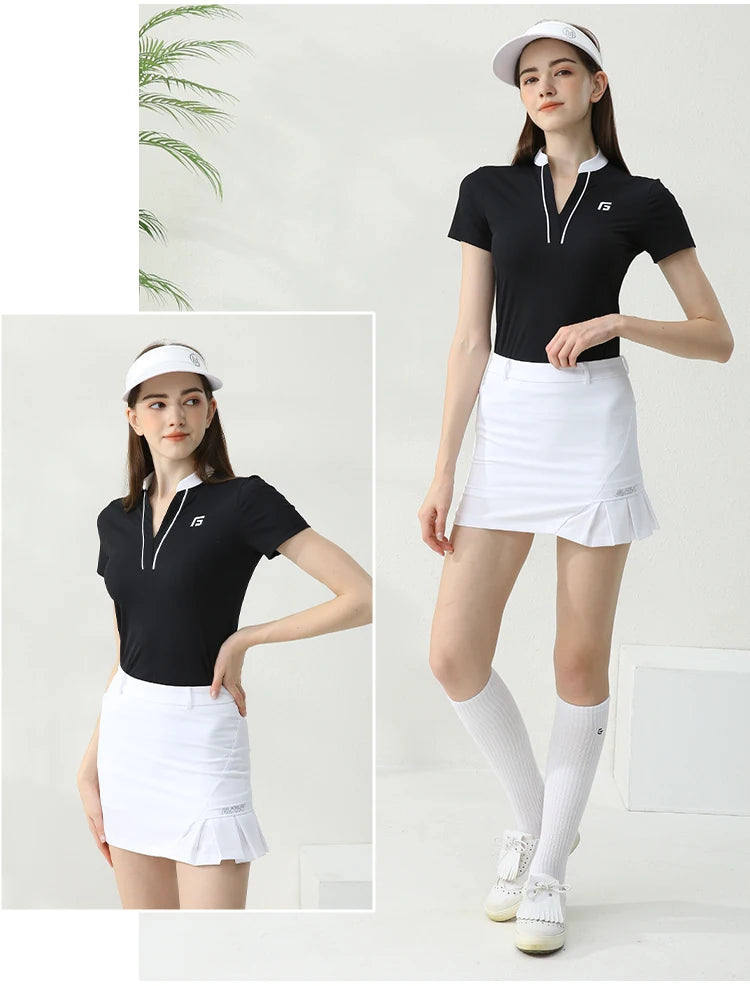 Golfist Golf Women's T-shirt Short Sleeves Quick Dry Breathable Short Skort Elastic Waist Leisure Sportswear