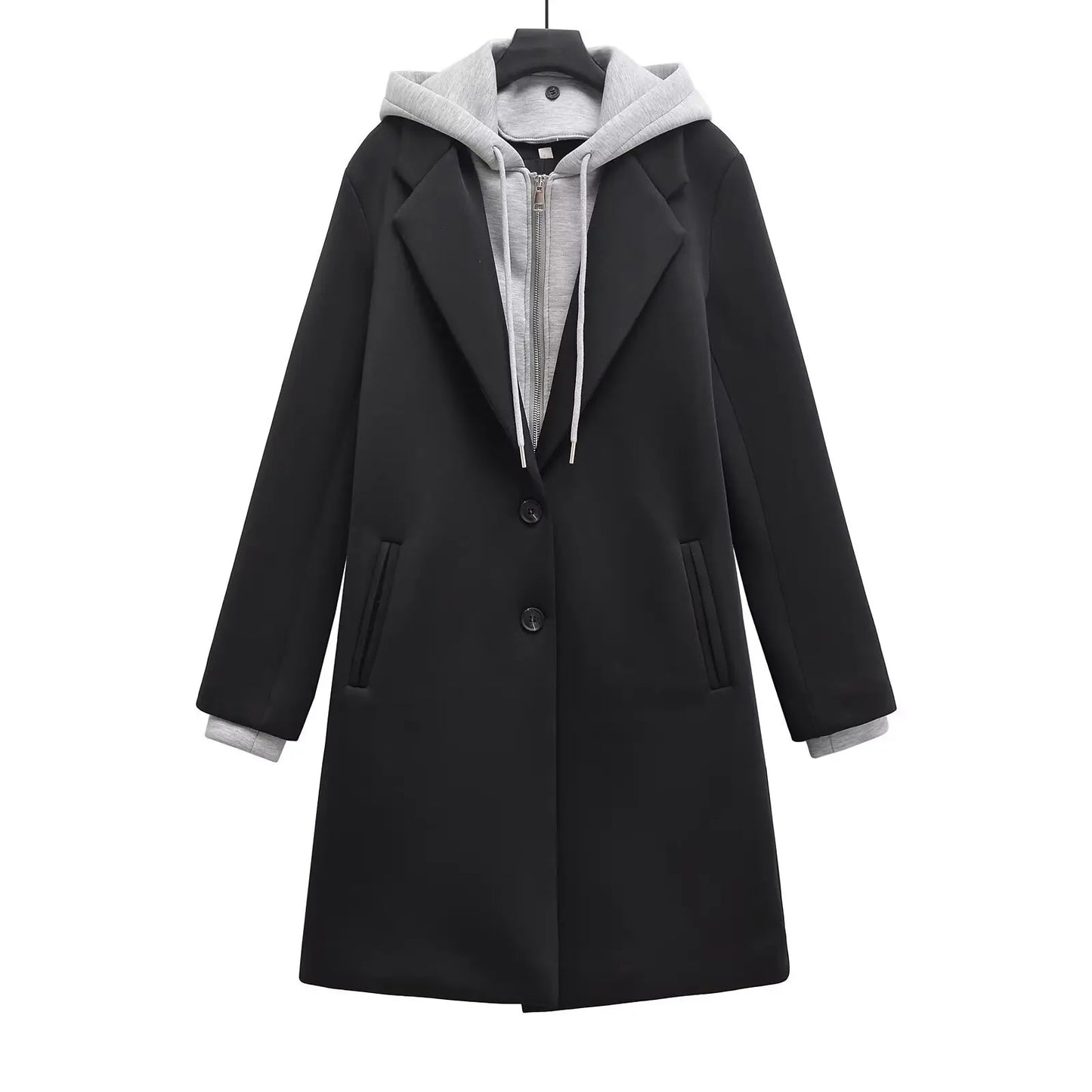 Women's Casual Coat 2024 Autumn New European and American Women's Clothing Can Be Detachable Hooded Splicing Coat Coat