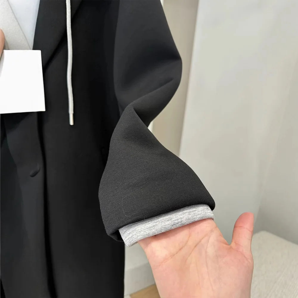 Women's Casual Coat 2024 Autumn New European and American Women's Clothing Can Be Detachable Hooded Splicing Coat Coat