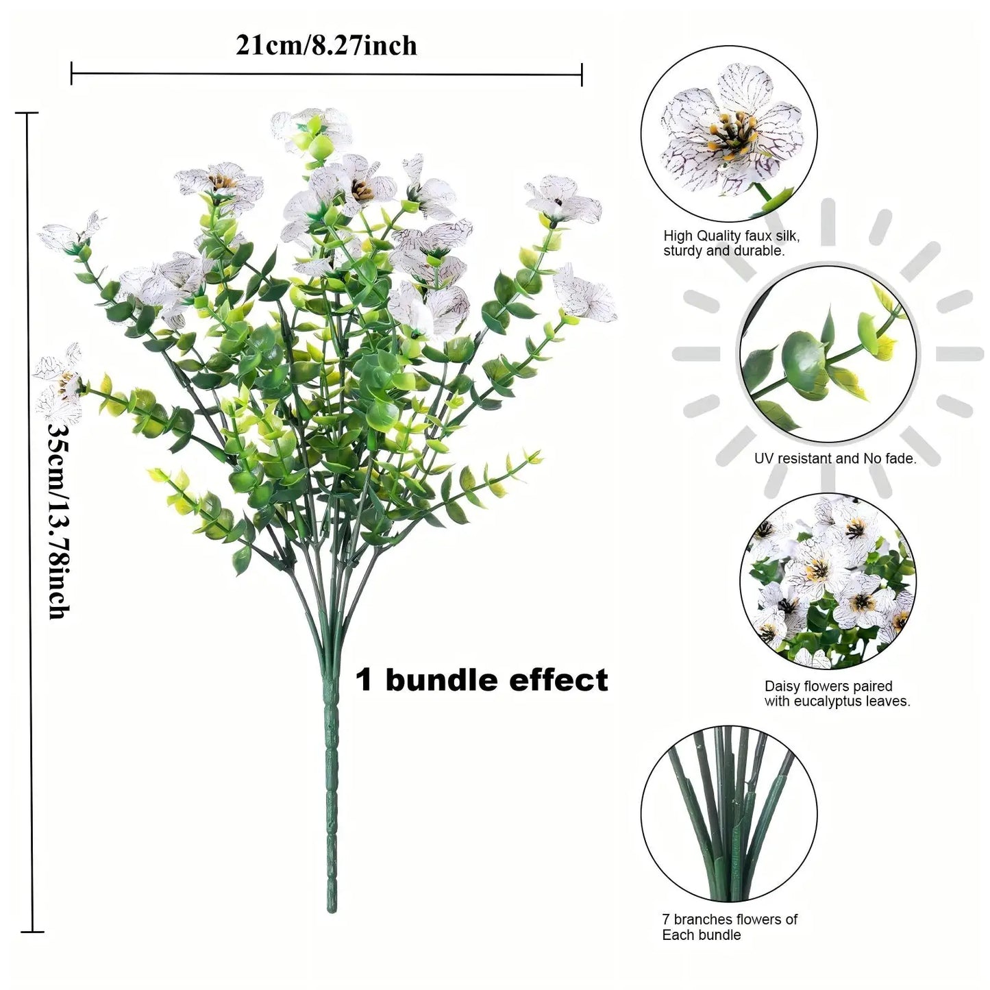 10pcs UV Resistant Artificial Flowers Eucalyptus Violet With Lush Green Leaves For Home Decor, Indoor/Outdoor Decor, Porch Patio