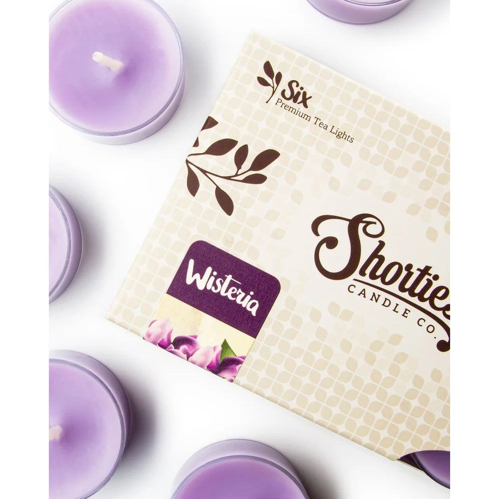 Premium Wisteria Scented Tealight Candles Multi Pack 6 Natural Essential Oils Clean Burning Cotton Wick Long Lasting Aromatic