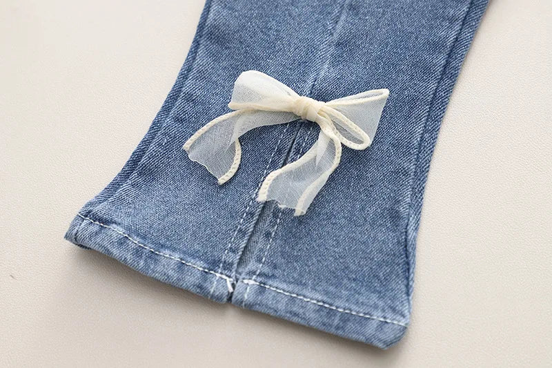 Children Clothing Sets for Girls T Shirt Floral Vest Bow Jeans Spring Autumn Toddler Baby Clothes Infant Outfits Kids Tracksuit