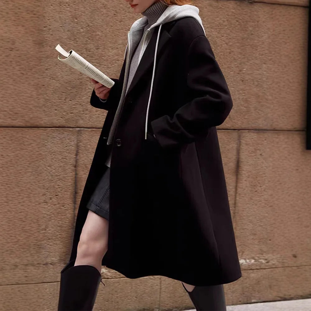 Women's Casual Coat 2024 Autumn New European and American Women's Clothing Can Be Detachable Hooded Splicing Coat Coat