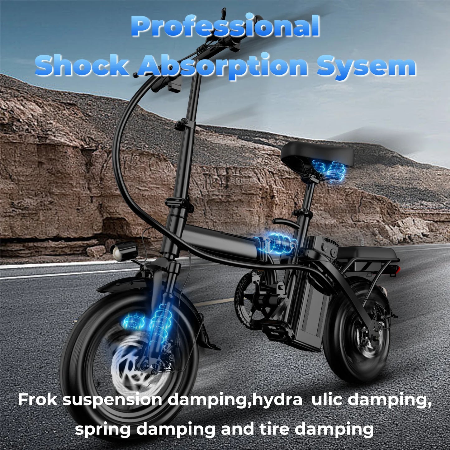 LELEKUAI 500W Adult Electric Bike, 20 MPH, 48V 12Ah Removable Battery, 14 Inch Folding Electric Bike, Multi-Shock Absorption
