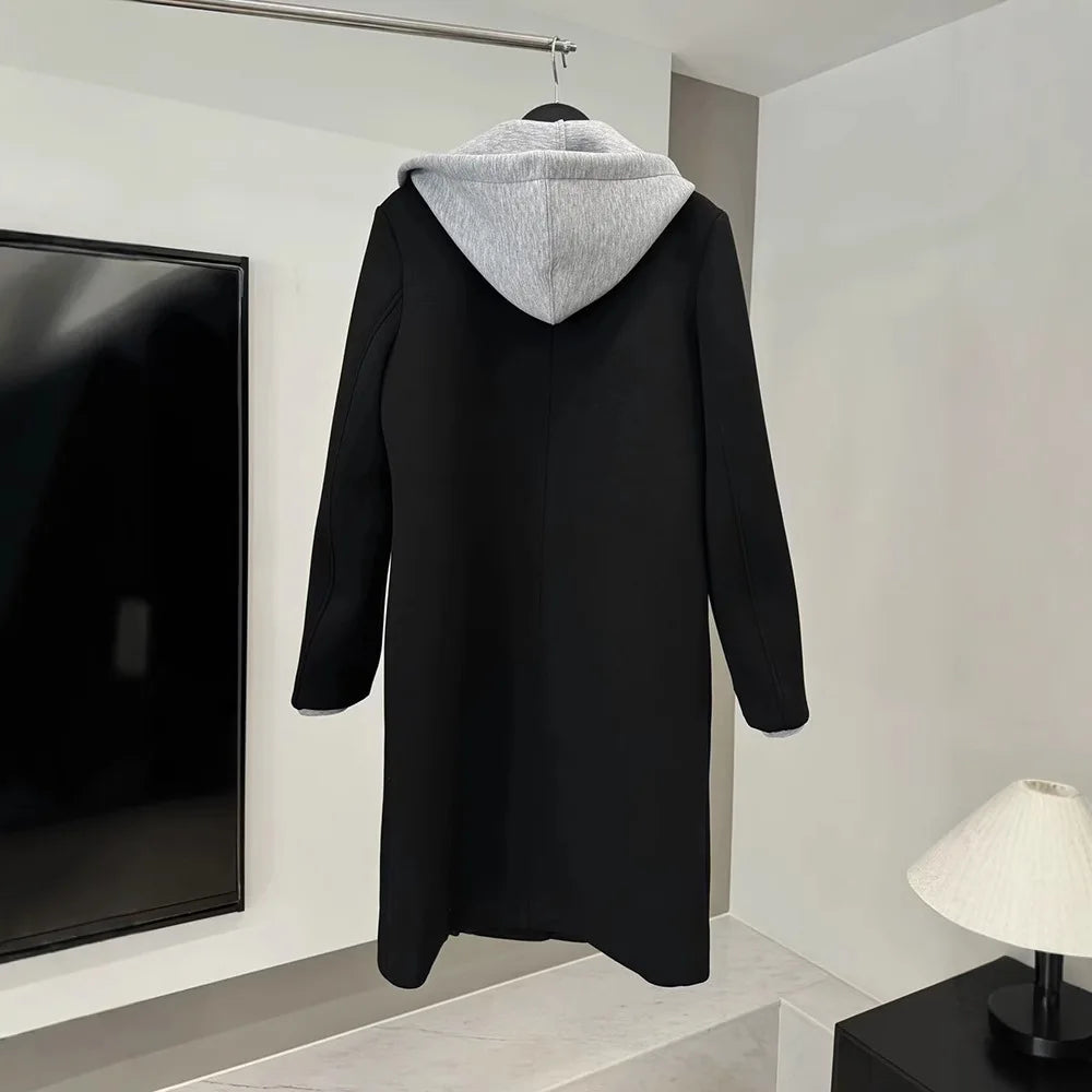 Women's Casual Coat 2024 Autumn New European and American Women's Clothing Can Be Detachable Hooded Splicing Coat Coat